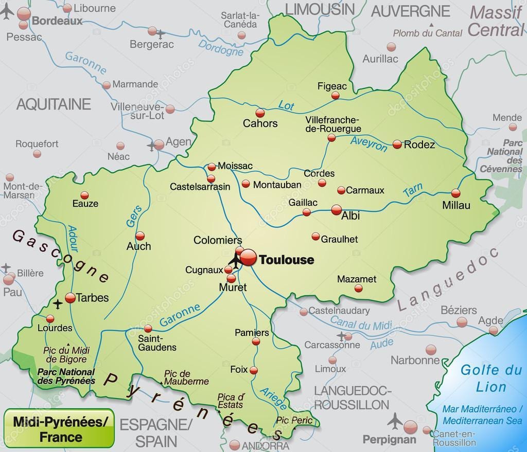 Toulouse-regionen kort