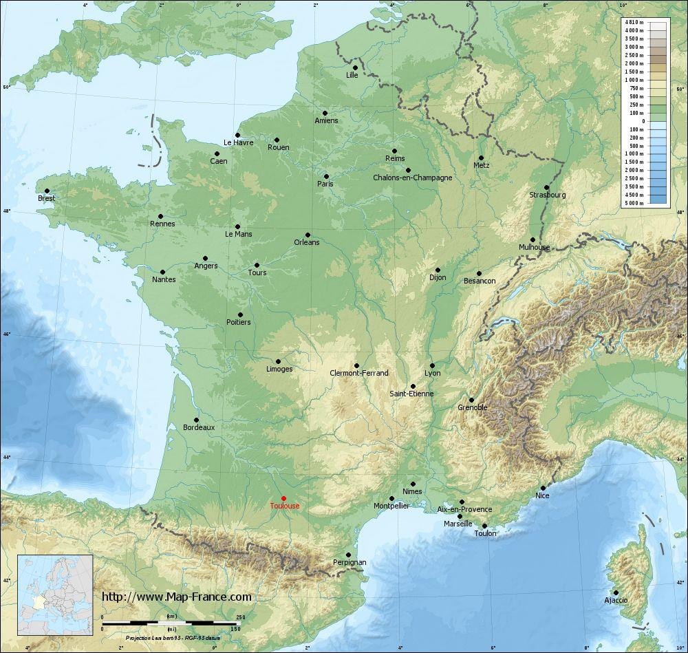 geografisk kort over Toulouse